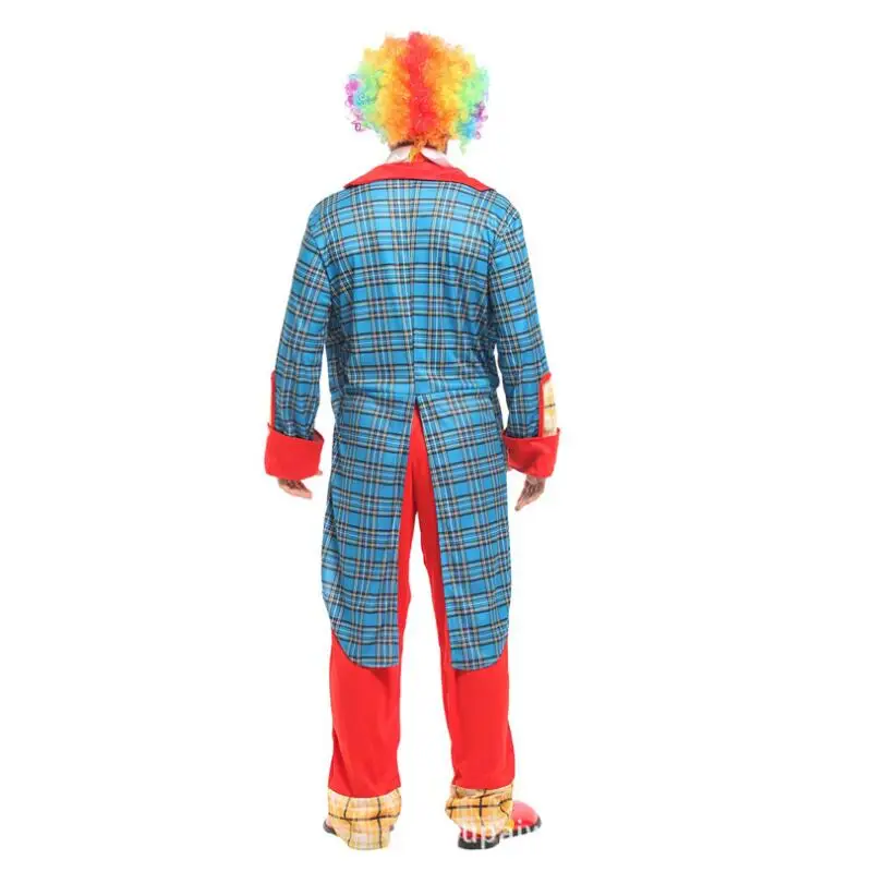 

Free Shipping Variety Funny Clown Cospaly Costume Man Adult Circus Clown Clothes Suit Joker Performance Party Wear without Hiar