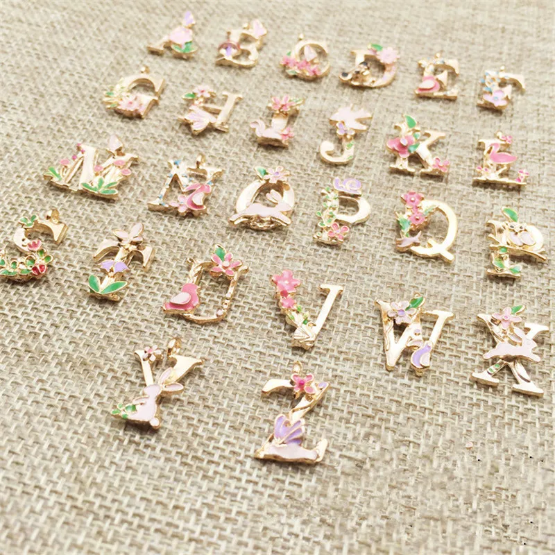 26 English Letters Alloy DIY Oil Drip Drop Ornament Cartoon Animals Flowers Alphabet Shape Hanging Gifts Party Decor Supplies | Дом и сад