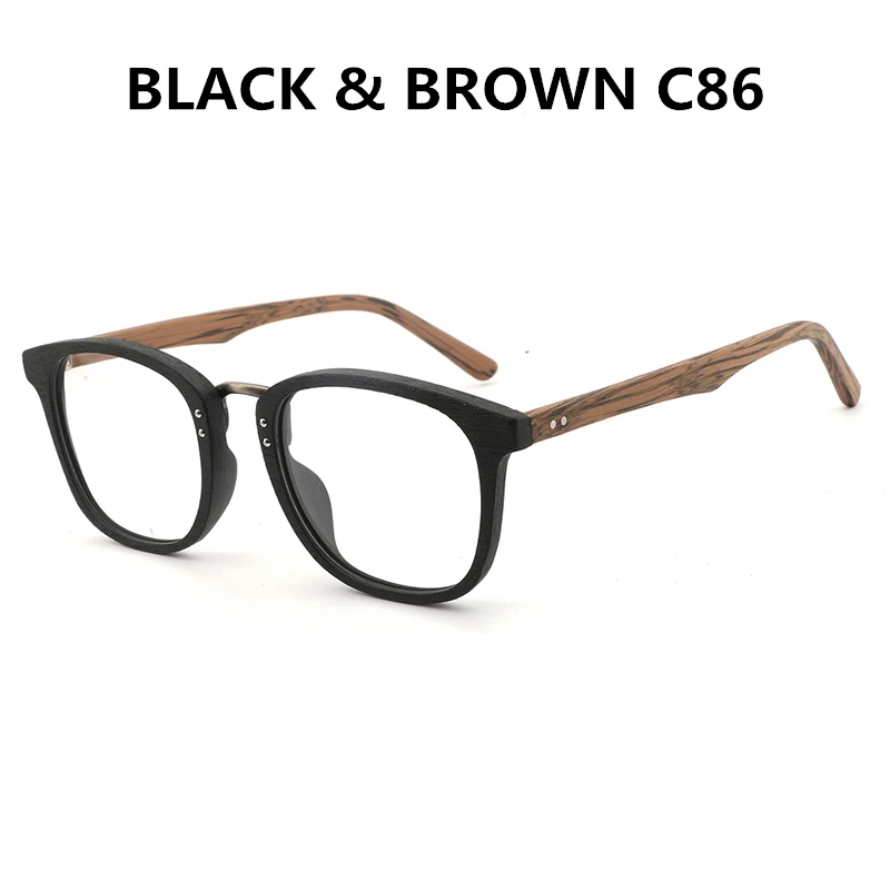 black brown C86 HDCRAFTER оправы для очков для женщин Деревянный винтажный с прозрачными стеклами дерево очки мужчин компьютер очки для чтения оправа для Óculos - Цвет оправы: black brown C86