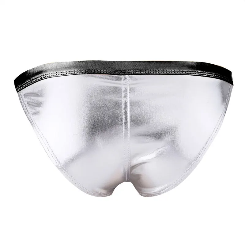 

Sexy Men Plus Size U Convex Pouch Shiny Briefs G-string Smooth Thongs Low Rise Underwwear Faux Leather U Pouch Gay Wear F15