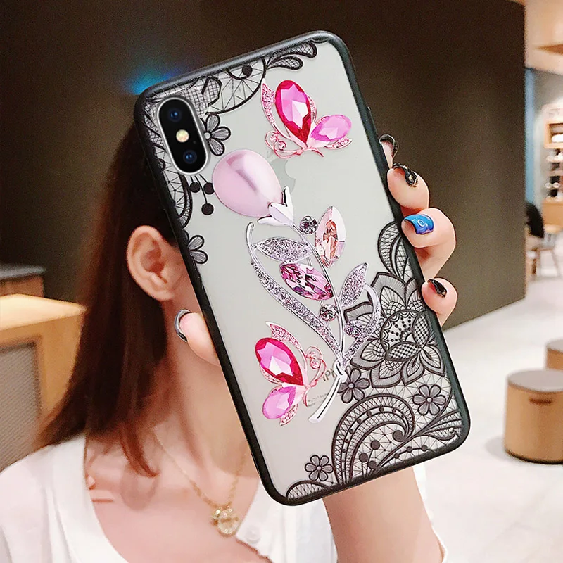Rheinruby роскошный 3D рельефный кружевной Цветочный чехол для iPhone X XS XR Max Чехлы 6 S 7 8 Plus