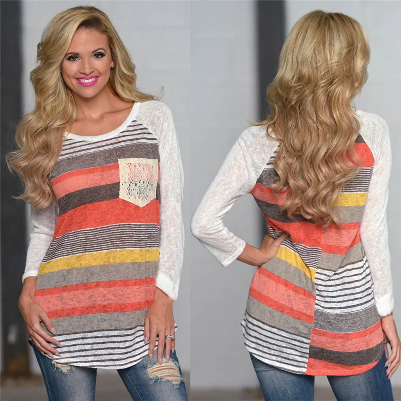 Кэрол Дневники Лето 2017 г. Футболки Женская Полосатая футболка с длинным рукавом