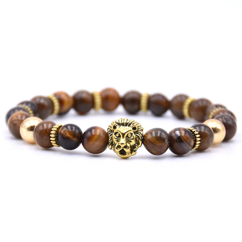 Gold Sand Lion Head Howlite Bracelet Man Fashion Women Gift For Bracelets Charm Cheap Natural Stone Crystal Bangle for girl boy