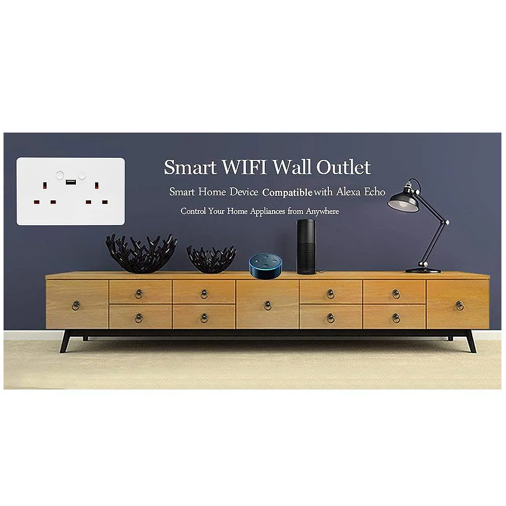 

13A Smart WiFi Wall Socket UK-Plug USB Alexa APP Outlet For Home