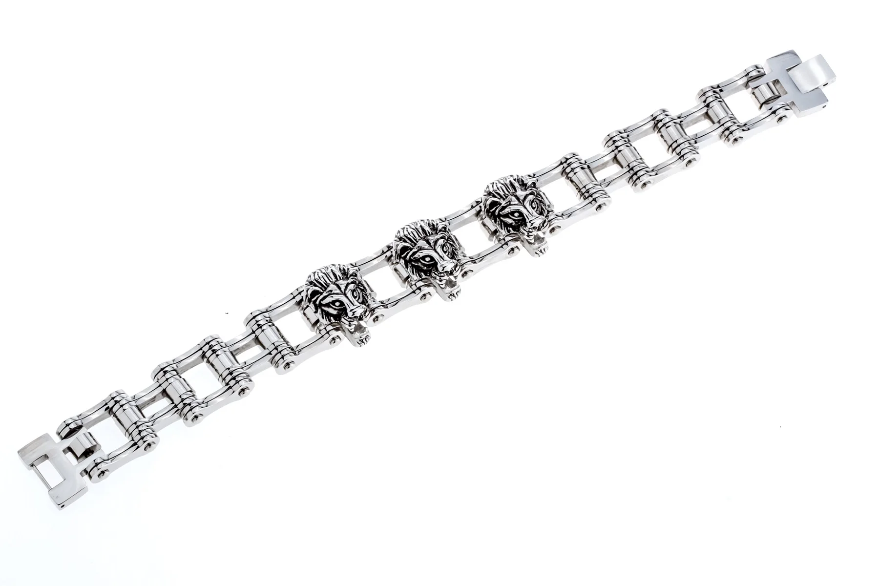 silver 3 lion Мужской браслет-цепочка из нержавеющей стали со львом Байкер тяжелые Ювелирные изделия Подарки на день рождения для папы его бойфренда D033 Прямая поставка 8,5" - Окраска металла: silver 3 lion