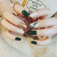24pcslot fashion full fake nails tips nail patch small round head nails adhesive false nail art decorated for fashion girls