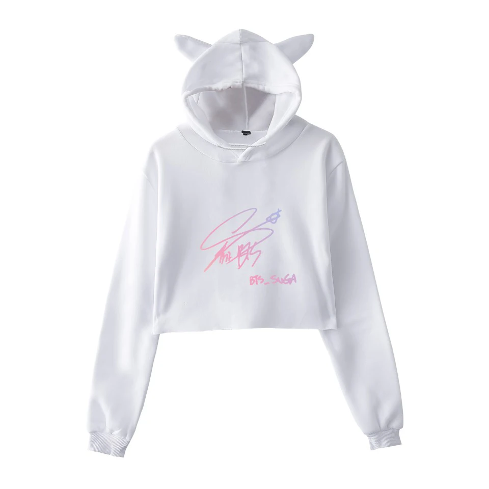 Лидер продаж короткий кошачий Топ JIMIN Love Yourself модная толстовка с капюшоном SUGA Print