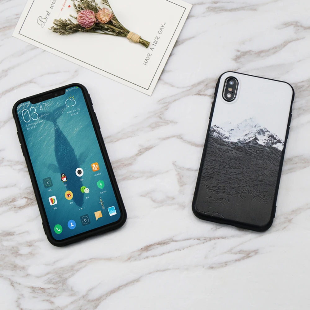 Fashion 3D Emboss Sea Waves Soft TPU Case For iPhone X Black White Relief Snow Mountain Painting Back Cover Anti-knock |