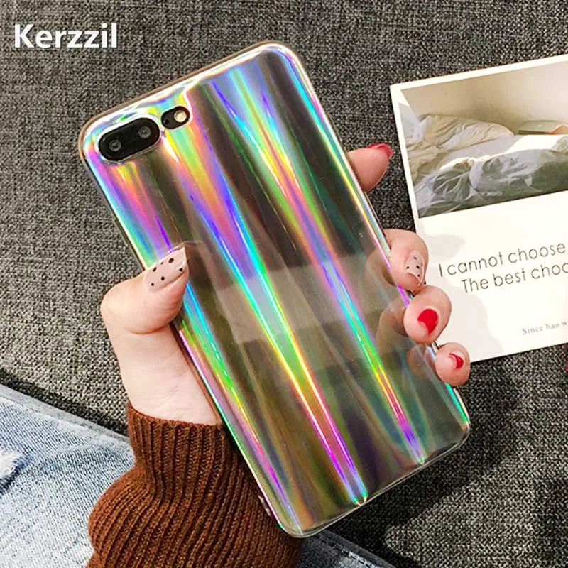 Модный Цветной лазерный чехол Kerzzil для iPhone 7 6 6S Plus чехлы из мягкого ТПУ с блестящей