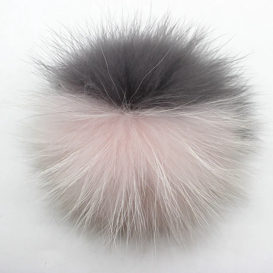 13cm pink grey DIY 13 см 15 см натуральный мех енота помпон для вязаного шарфа Осень Зима Шарфы из натурального меха лисы помпон для шапки шарфы и обертывания - Цвет: 13cm pink grey