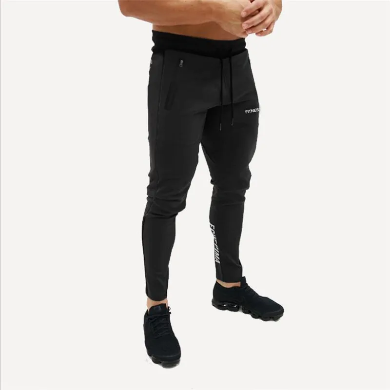 black GYMLOCKER, мужские спортивные штаны для бега, модные спортивные штаны для фитнеса, бодибилдинга, с карманами на молнии, длинные штаны, модная мужская спортивная одежда - Цвет: black