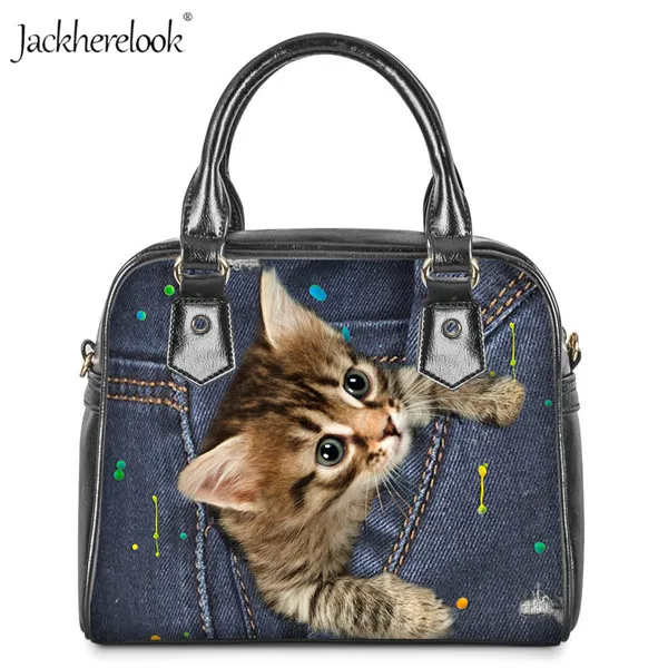 CC3325DL Jackherelook милые Сумочка для собак для женщин черные джинсовые печати Плечо Сумка Через мода животных кошка сумки курьерские Сумки - Цвет: CC3325DL