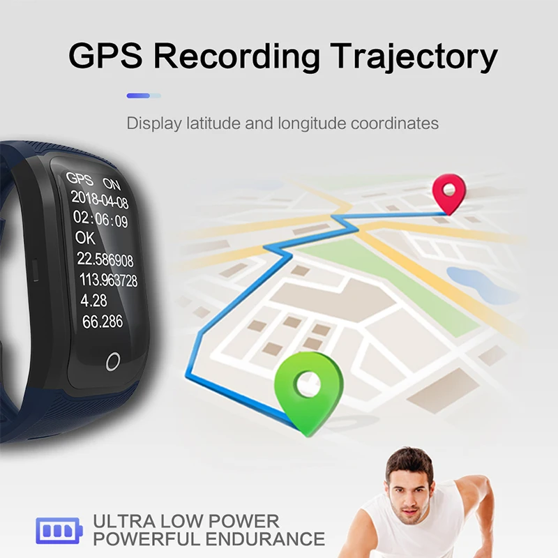 Смарт браслет цветной экран фитнес трекер Браслет IP68 Водонепроницаемый GPS