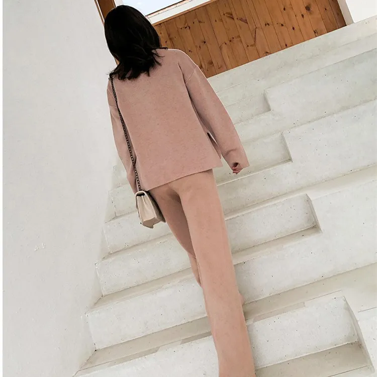 Осенний Трикотажный свитер с длинными рукавами свободные штаны 2 шт.|Спортивные