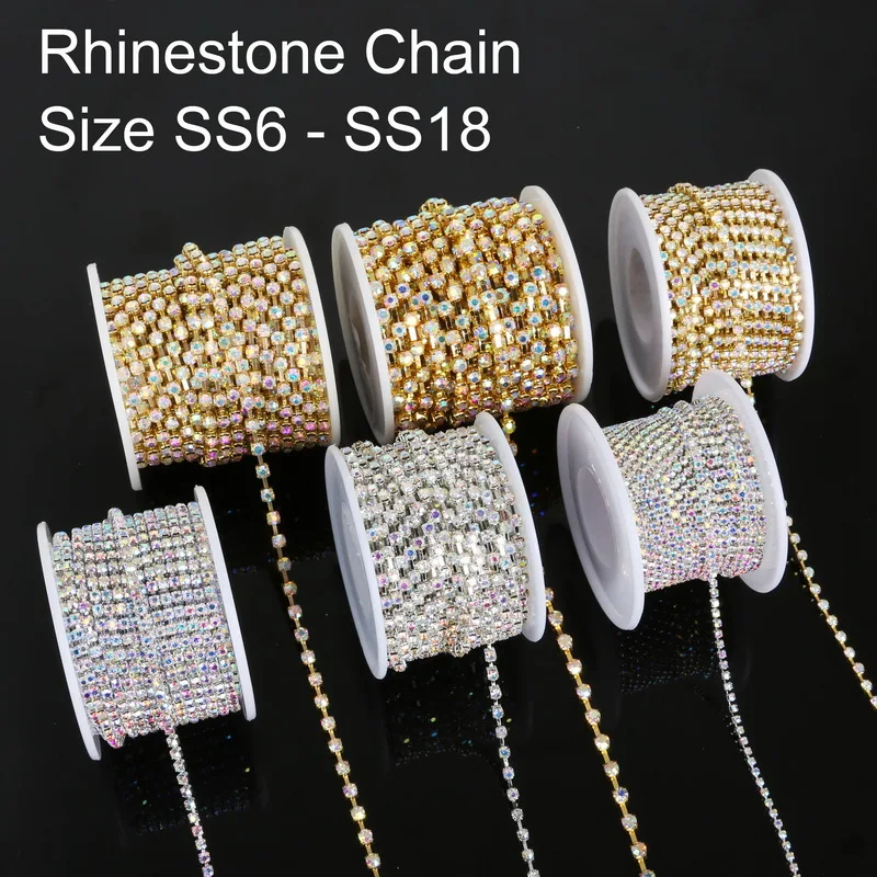 Стразы с кристаллами золотистые/серебристые 10 ярдов в рулоне|ab crystal rhinestone|crystal