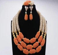 2018 new design african beads jewelry set orange gold beads elegant wedding jewelry sets for brides nigerian jewellery set 2018