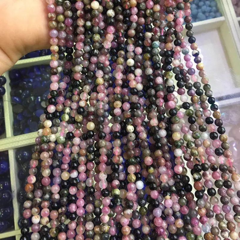 Multicolor 5mm natural tourmaline stone jaspers round loose beads fit diy bracelet necklace top quality findings 15inch B3445 | Украшения и