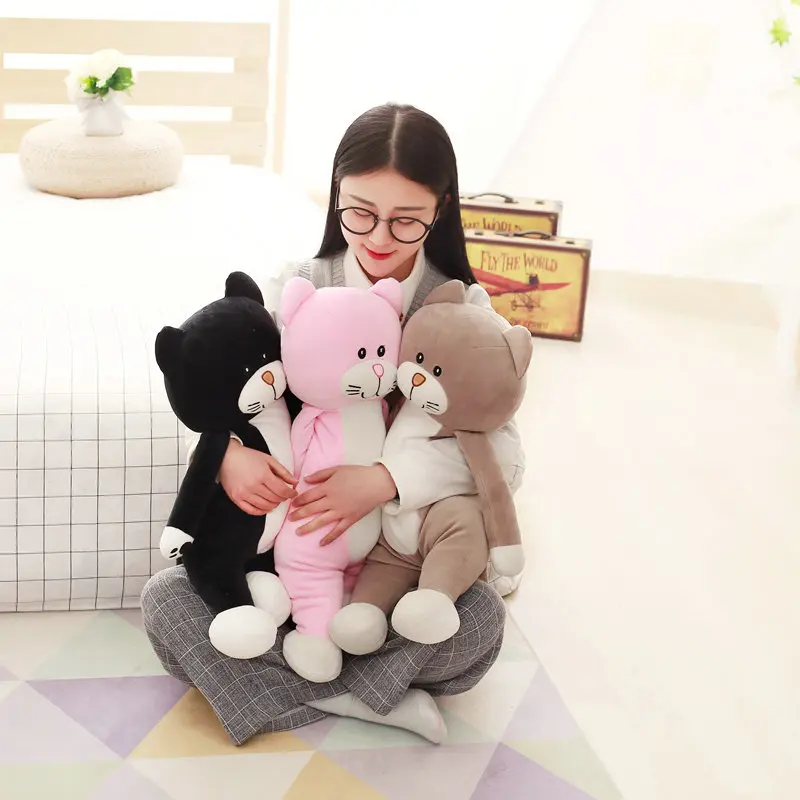 Kawaii/черный/серый/розовый кот, плюшевые игрушки, кукла, мягкий пух, хлопок, подушка в виде животного, прекрасный Рождественский подарок для детей, детей, девочек