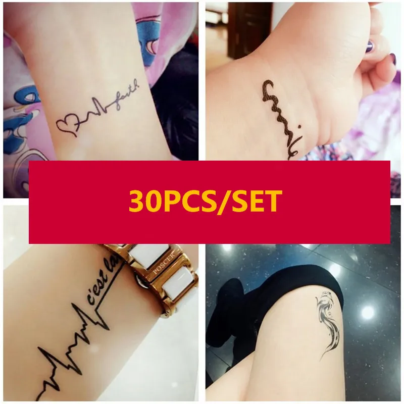Временная тату-наклейка 30 шт./компл. водонепроницаемая с буквами цветком кошкой