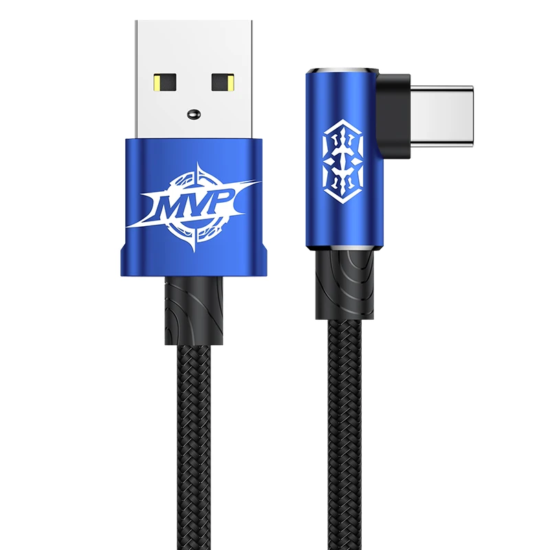 Baseus usb type-C кабель 90 градусов USB C зарядное устройство Шнур Быстрая зарядка USBC type-c кабель для samsung Oneplus 7 Pro мобильный телефон USB-C - Цвет: Blue