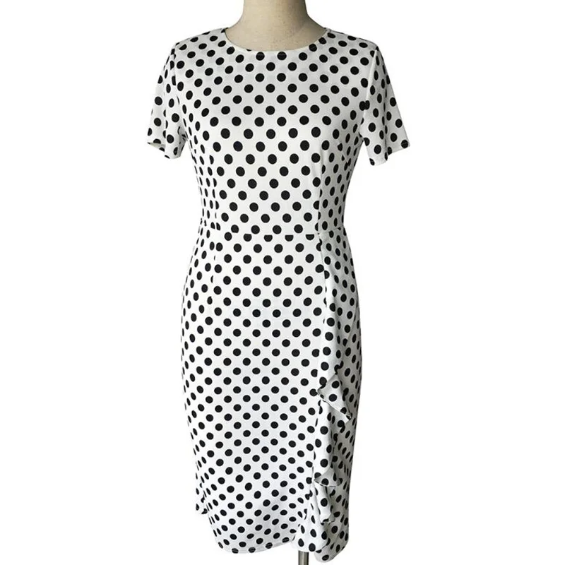 Женское летнее платье 2018 модное элегантное карандаш в горошек с коротким рукавом