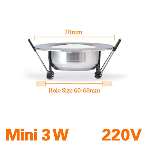 Mini 3W 220V Светодиодный потолочный светильник, серебристый, 3 Вт, 5 Вт, 7 Вт, 9 Вт, 12 Вт, 15 Вт, 18 Вт, теплый белый/холодный белый, яркий серебристый светодиодный светильник, AC 220 В, 230 В, 240 в, 110 В - Испускаемый цвет: Mini 3W 220V