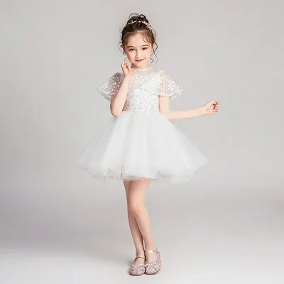 White short Бальные платья высокого качества с кружевной аппликацией и бусинами, пышное длинное платье для первого причастия для девочек, торжественное платье для свадебной вечеринки - Цвет: White short