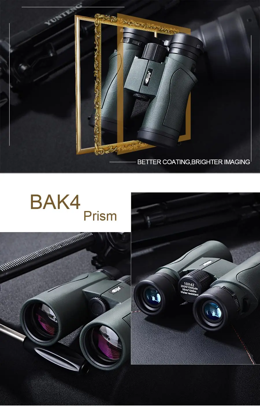 BIJIA 10x42 бинокль военный живой водонепроницаемый высокой мощности BAK4 призма HD телескоп зеленый с шейный ремень сумка для переноски