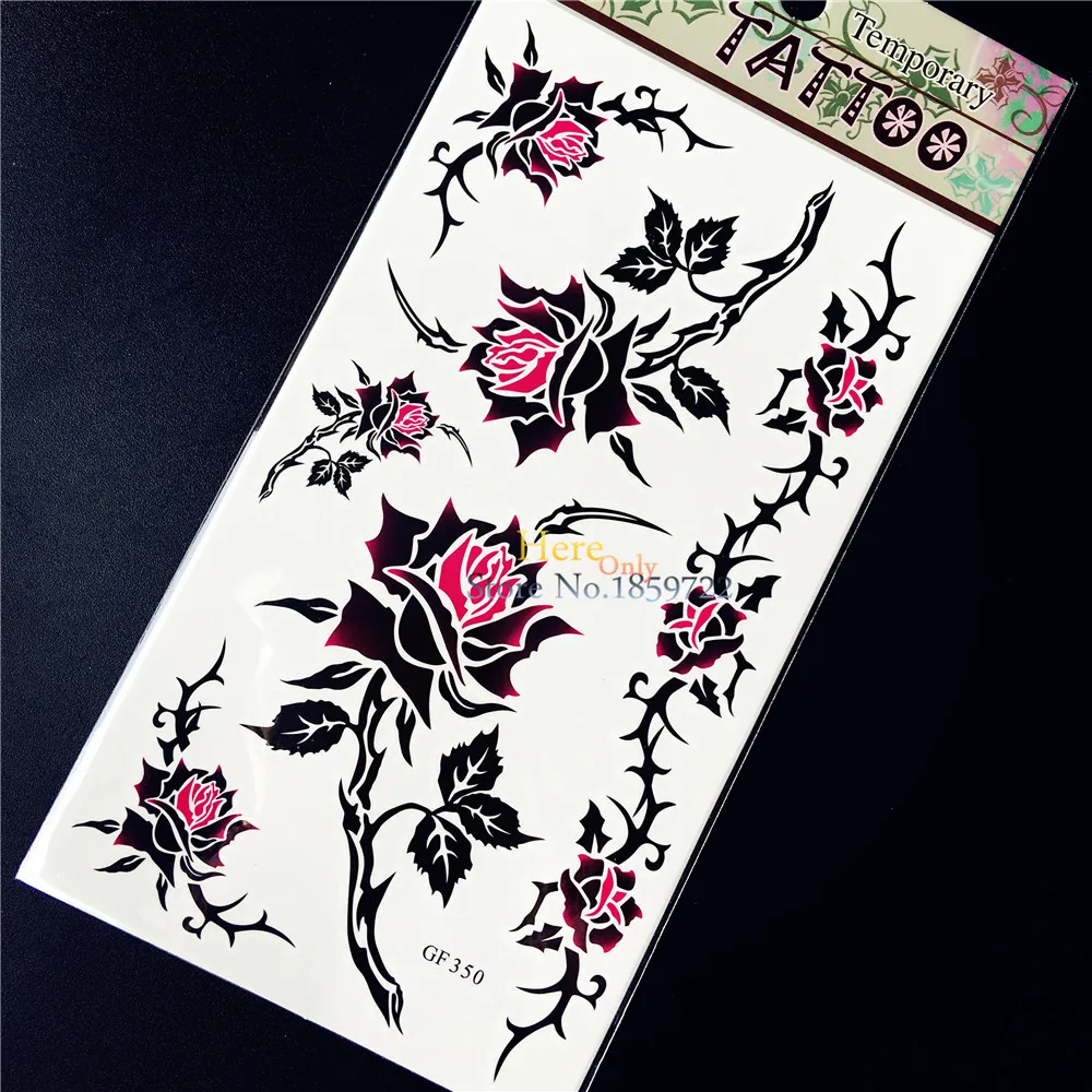 Очаровательная Красная роза временная татуировка стикер водонепроницаемый рука