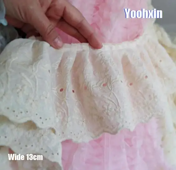 13 см широкая Роскошная вышивка желтым цветком кружевная ткань отделка тесемка