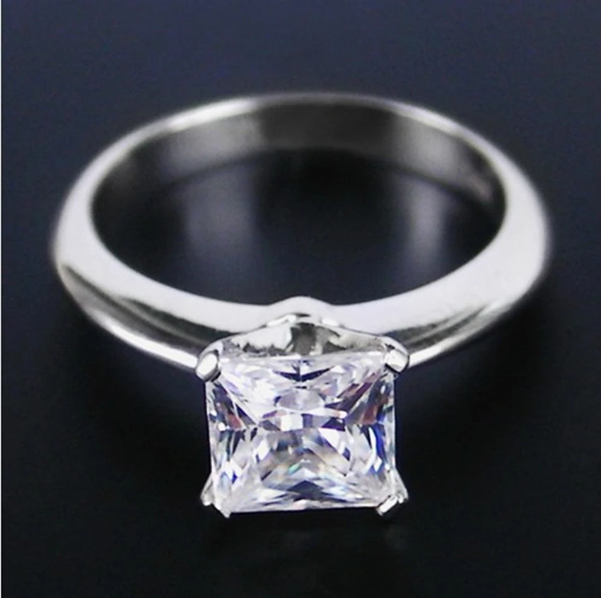 2Ct 7*7mm Princess Cut G-H Test Positive Moissanite Diamond Ring WARRANTY 925 Sterling Silver Wedding | Украшения и аксессуары
