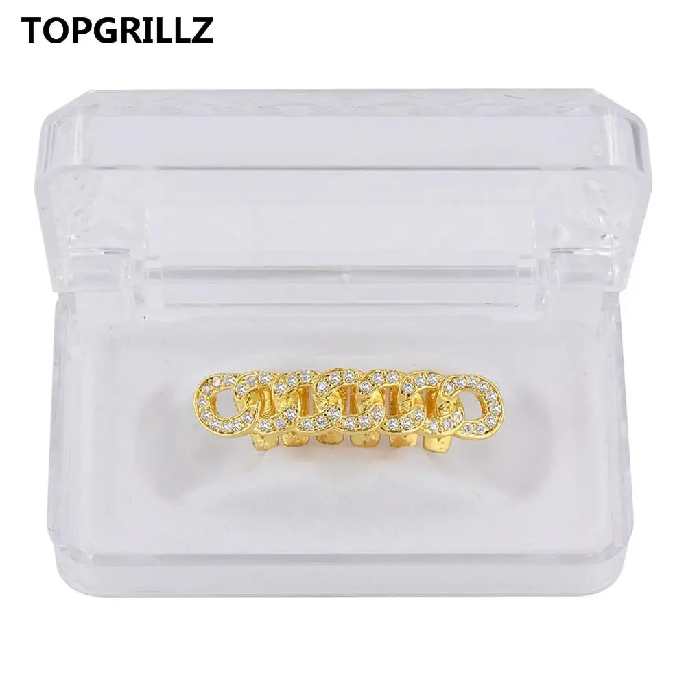 TOPGRILLZ Cuban Link Grillz чистый HQ позолоченный хип-хоп нижний зуб решетки затоплены камнями CZ зуб гриль для подарка - Окраска металла: Gold
