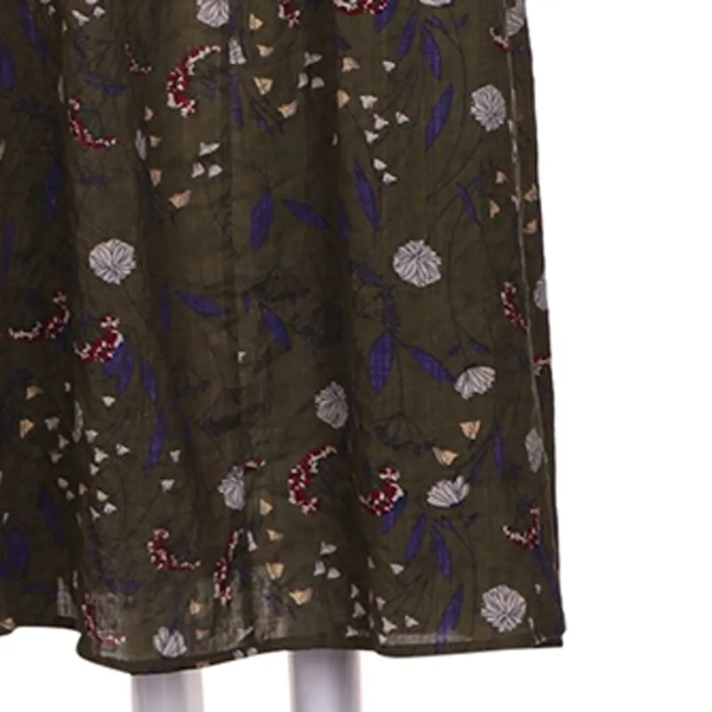 Женское летнее платье льняное свободное свободного размера плюс с круглым