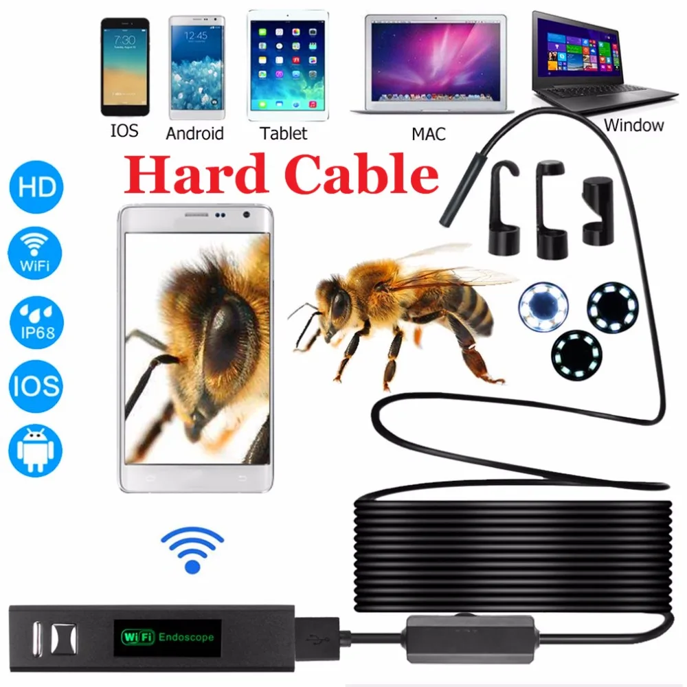 

HD 1200P Wifi Endoscope Camera 2m/5m/10m Semi Rigid Cable IP68 Waterproof Borescope Inspection Camera for Android/iOS Phone