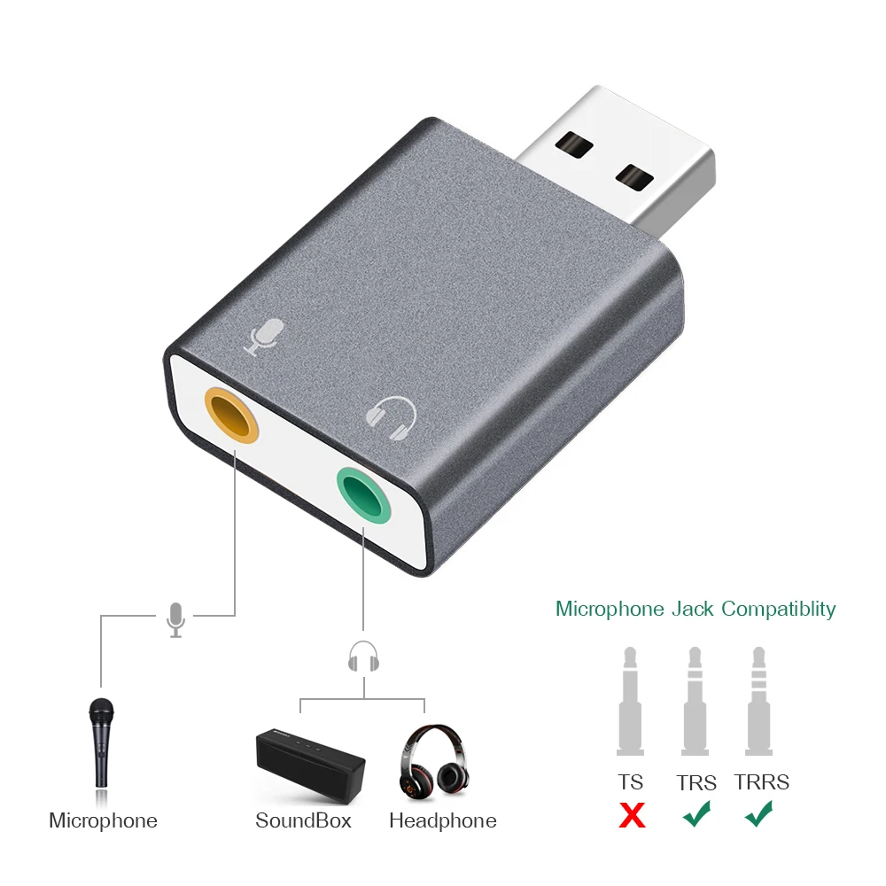 GOOJODOQ External USB Sound Card Ultra-portable HIFI Magic Voice 7.1CH Microphone-in Audio-out port Free Drive Plug | Компьютеры и