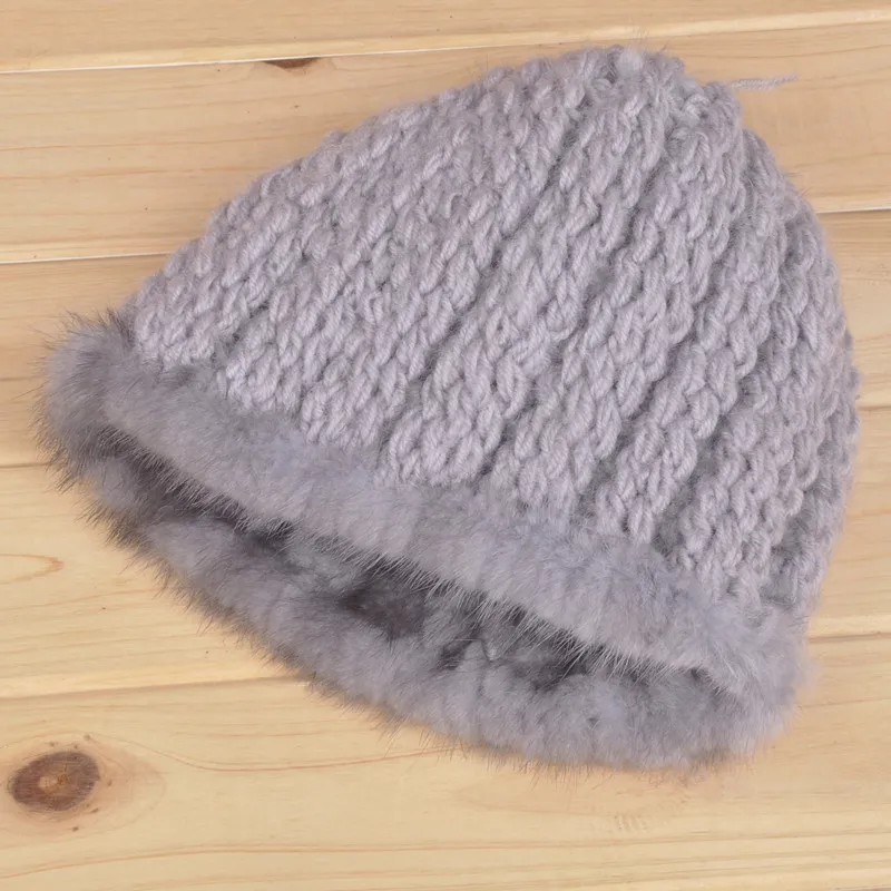 2014 зимняя шапка из 100% натурального меха норки с лисьим помпоном вязаная BE1440