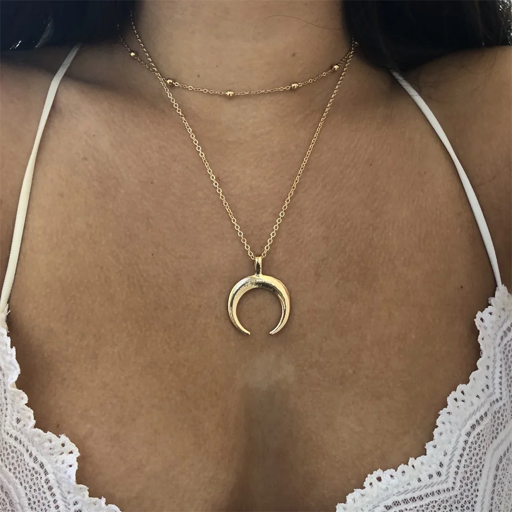 Женское Ожерелье с двумя рожками и полумесяцем 2018|girlfriend gift|double horn necklacecrescent moon