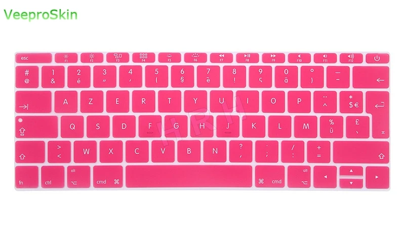 Pink Для Macbook 12 дюймов AZERTY французский Великобритания силиконовая клавиатура кожного покрова для MacBook New Pro 1" A1708( версия, без Touch Bar - Цвет: Pink