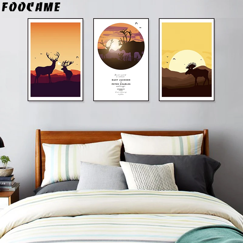 Фон с изображением оленя Луны солнца абстрактный скандинавский плакат винтажный