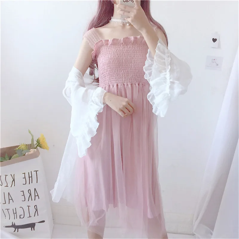 Женский комплект одежды милый из двух предметов с платьем длинное Сетчатое