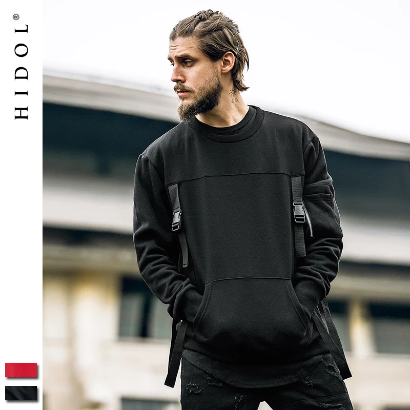Oversize Военная Униформа флисовая толстовка ленты с карманом на молнии красный Swag