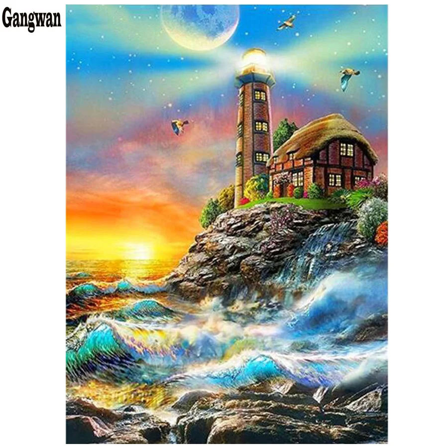 

100% Full 5D Diy Daimond Painting Cross-stitch "tower&house" 3D Diamond Mosaic Rhinestones picture Embroidery Painting Landscape