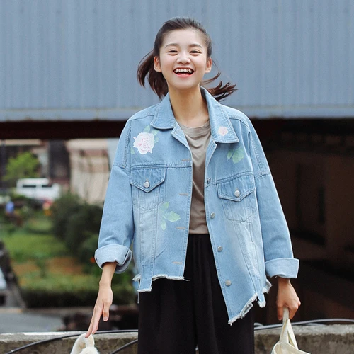 Джинсы для женщин куртка Для 2018 весна корейский стиль Повседневное роза с