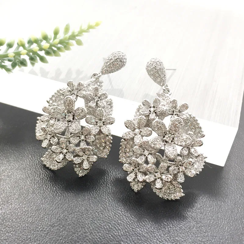 

Lanyika Fashion Jewelry Hopeful Stylish Elegant Blooming Flower Earrings Full Zircon Micro Plated Wedding Popular Best Gift
