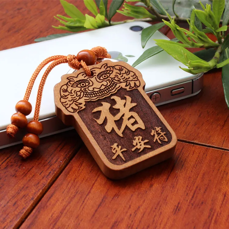 1 шт. Новинка ручной работы Китайский Зодиак Свинья резной деревянный брелок для