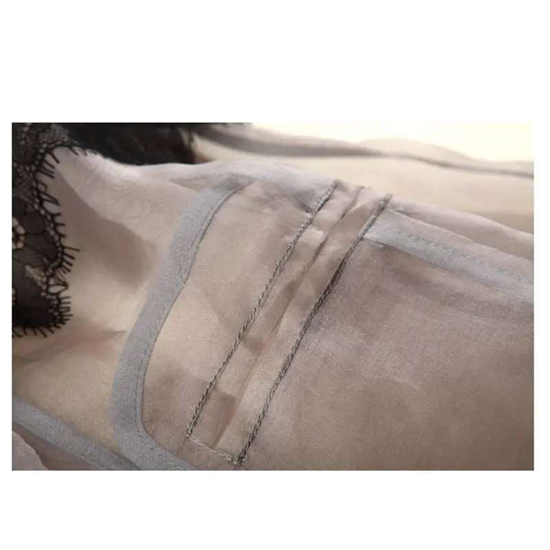 Женский пиджак из органзы тонкий кружевной с v образным вырезом и рукавами семь