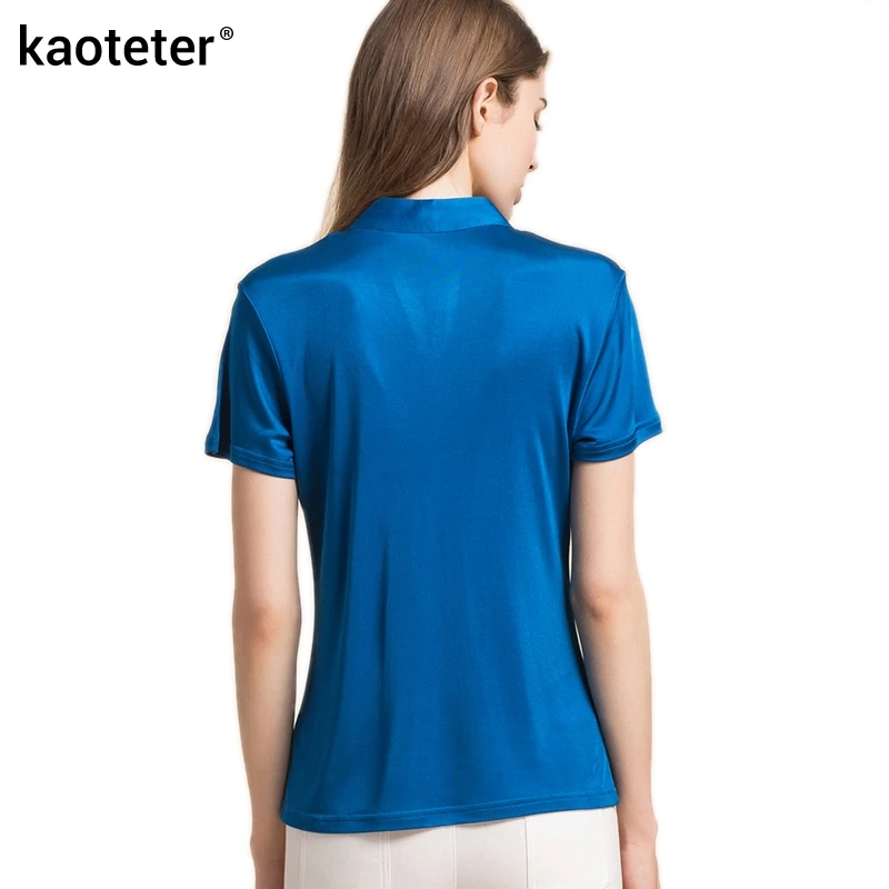 Женская футболка с короткими рукавами из 100% чистого шелка свободные