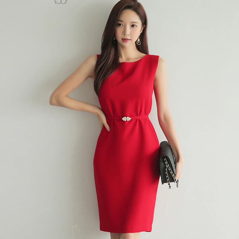 BGTEEVER Summer Slash-neck Mid-length Work Business Pencil Dress Women Sashes High Waist OL Elegant Vestidos femme 2021 | Женская одежда