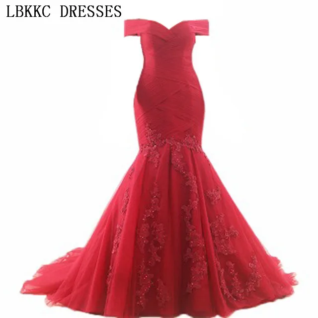 

Длинное вечернее платье-Русалка с вырезом лодочкой, открытыми плечами и аппликацией, 2018