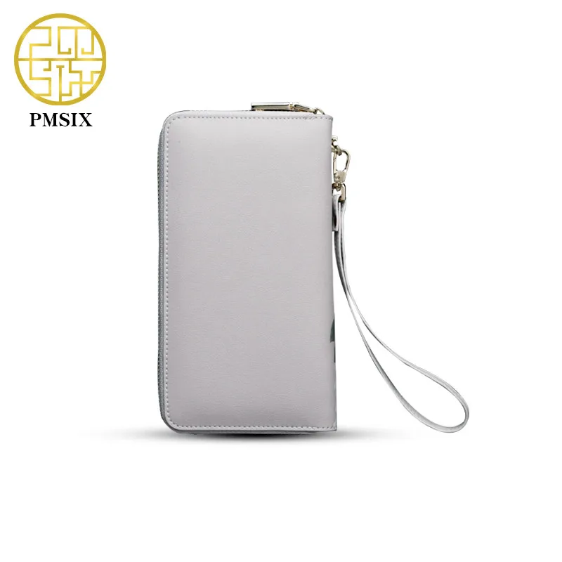 Длинный кожаный кошелек Pmsix Женский сумка для карт монет Сумка с цветочным